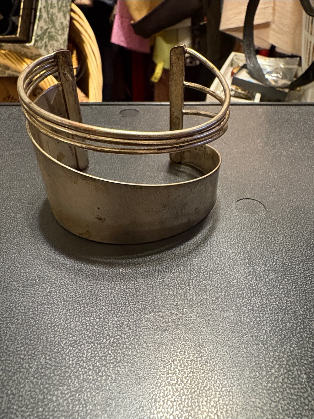 Chunky Metal Cuff Bracelet in Antiqued Silver Tone